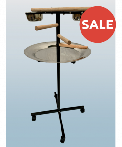 Parrot Supplies T Bar Parrot Playstand With Steps, Feeders And Tray - Black